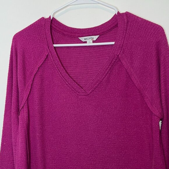 Wildfox Womens Fuchsia V-Neck Long Sleeve Knit Top S - Picture 2 of 6
